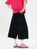Pantalones Cortos Retro Americanos Negros para Hombres y Mujeres 2025 Pierna Ancha Holgados Diseño de Pierna Ancha Jeans de Moda Urbana Ropa de Trabajo