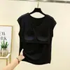 Top de Camiseta sin Mangas Fina de Modal para Mujer en Verano con Almohadillas en el Pecho, Chaleco de Cuello en V, Talla Grande, Adelgazante, Ropa de Casa sin Sujetador