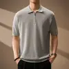 Camisa de Punto de Manga Corta para Hombre Estilo Old Money con Cuello de Solapa y Cremallera, Camiseta Pullover para Adolescentes, Retro Japonés de Moda Versátil