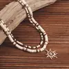 Moda Europeia e Americana Casca de Coco Contas de Arroz Colar de Contas Corrente de Clavícula Dupla Camada Cuban Niche Pingente de Sol de Alta Qualidade