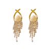 Aretes de Borla Ojo de Gato con Diamantes Incrustados de Pin Plateado Aretes de Diseño de Estilo Lujo Ligero Aretes Nicho para Viajeros Sentido de Alta Gama Aretes Delicados para Mujer