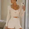 Top de yoga de manga larga transfronterizo para mujer, top de yoga con tiras cruzadas en la parte delantera, estilo ballet, versátil para deportes y fitness