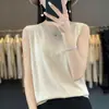 Camiseta base casual de punto fino de lana para primavera-verano, nuevo top de punto sin mangas, camiseta sin mangas premium para mujer
