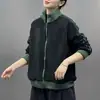 Jaqueta cardigan de fleece grossa dupla face com forro de fleece estilo coreano para mulheres, solta e quente, com gola alta e design color-blocking
