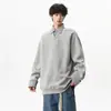 Moletom com gola de camisa patchwork estilo faculdade, falso duas peças, forrado com fleece, para homens e mulheres, outono e inverno, top de manga longa tipo polo
