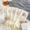Calcetines blancos apilados para mujer, calcetines de primavera que combinan con todo, calcetines de tela para el talón, calcetines de tubo medio de estilo japonés, estilo coreano, estilo universitario, de moda ISN para mujer