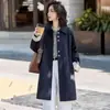 Abrigo de Botones con Bolsillo a Cuadros Estilo Coreano para Mujer Otoño Invierno Nuevo Temperamento Sensación de Alta Calidad Holgado de Longitud Media Transfronterizo