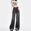 Jeans rectos gris oscuro para mujer, otoño e invierno, estilo americano, cintura alta, ajustados, pierna ancha, nuevos para primavera y otoño 2024