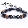 Pulseira de Pedra Vulcânica Facetada de Minério de Ferro Preto Mais Vendida no Exterior com Espaçador de Pedra Olho de Tigre Pulseira Trançada Direto do Fabricante