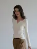 Suéter Feminino EGGK de Tricô com Mangas Longas, Gola V e Padrão Trançado de Damasco para Outono, Afinando o Corpo, Temperamento, Camada Base Afinando, Top Casual para o Dia a Dia