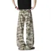 Pantalones de chándal retro americanos con camuflaje y dobladillo curvo para hombre, finos de otoño, hiphop, de longitud completa, pierna ancha, pantalones casuales deportivos