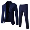 Aliexpress Transfronterizo Nuevo Conjunto de Traje para Hombre Europeo y Americano Juventud Color Sólido Traje Casual de Negocios Dos Piezas Ropa Formal