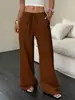Pantalones Casuales de Pierna Ancha para Mujer de Color Sólido con Textura, Cintura Nudada y Bolsillo Diagonal, Novedad Verano 2026 Transfronterizo