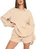 2026 Moda Casual Feminina Conjunto de Shorts de Cor Sólida com Gola Redonda e Manga Longa Pulôver Europeu e Americano Primavera e Outono em Estoque