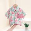 7848 Camisa de Manga Corta para Niños 2024 Nueva Pi Shuai Calle Frita Top para Niños Ropa de Verano para Bebés Camisa de Flores para Niños Moderna
