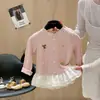 Ropa interior para niñas estilo coreano camiseta de manga larga para niños encaje empalmado linda ropa de otoño para bebé productos de exportación en stock