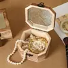 Caixa de Joias de Vidro com Tampa de Flor Begônia Retro com Fechadura Pequena Caixa de Madeira Armazenamento de Mesa Caixa de Embalagem de Pulseira e Contas de Alta Qualidade