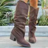 Botas de Moda de Caña Alta para Mujer Estilo Nuevo Europeo y Americano Transfronterizas Puntiagudas Tacón Grueso Nuevo 2025 Venta al por Mayor Talla Grande