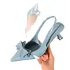 Sandalias de Verano de Nuevo Estilo Francés con Lazo y Punta Aguda Tacón de Aguja para Mujer con Una Correa Moda Casual