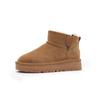 24 Zhou Dongyu Mismo Estilo Cremallera Lana Suela Gruesa Botas de Nieve para Mujer Piel de Vaca Antideslizante Mini Cortas Acolchadas