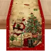 Navidad Santa Claus Americano Muñeco de Nieve Camino de Mesa Mantel de Lino Estampado Camino de Mesa Decoración Navideña Tela para Camino de Mesa Bandera de Mesa de Café