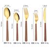 Nuevo 430 imitación madera creativa estilo japonés mango de clip grande acero inoxidable cubertería occidental cuchillo tenedor cuchara cuchillo para bistec traje de 5 componentes