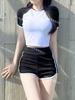 Coreia do Sul Novo Maiô de Férias Sexy Meia Manga Dividida Flat-ângulo Conservador Slim-fit Estudante Barriga Coberta Hot Spring Swimsuit