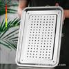 Prato Quadrado Perfurado Fundo Aço Inoxidável Bandeja Escorredora Escorredor de Legumes Bandeja de Chá Bandeja Bandeja Retangular para Cozinhar a Vapor Bandeja Filtro de Água