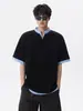 Camiseta de manga corta tipo dos piezas falsas con cuello mao pequeño para hombre, nuevo modelo verano 2026, estilo coreano de alta gama, moderna, top holgado y casual