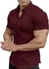 2026 Camisa de Manga Corta de Color Sólido de Verano para Hombre, Transpirable, Ajuste Delgado, para Músculo, Ropa Casual para Hombre, Transfronteriza Europea y Americana