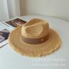 Verano Nuevo Estilo Rafia Borde Crudo Color Caramelo Sombrero de Jazz Sombrero Casual para el Sol Vacaciones Marinas Sombrero de Playa Tendencia de Mujer