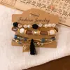 Pulseira Boêmia Atacado Corrente de Ágata Sintética Pingente de Franja Vidro Colorido Galvanizado Conjunto de Pulseiras de Cristal de Quatro Peças