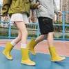 Botas de lluvia para hombre y mujer, antideslizantes, impermeables, elegantes, de media pantorrilla, de terciopelo, cálidas, de goma, botas de agua para trabajo en cocina, zapatos de agua de caña alta para hombre