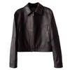 Chaqueta de Piel Genuina Europea para Mujer, Estilo Corto, Novedad Primavera 2026, Piel de Oveja, Corte Ajustado, Versátil, Cuello Solapa, Abrigo