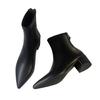 2023 primavera novo estilo coreano botas de tornozelo de bico pontudo salto grosso zíper traseiro salto médio botas Martin moda moda sapatos femininos atacado