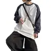 Moletom Patchwork com Gola Redonda Tendência Estilo Japonês para Homens, Design Solto e Simples com Bolsos, Top Camiseta Versátil Casual para Casais