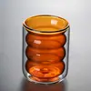 Taza de Café de Vidrio de Color Ondulado de Doble Capa, Taza Linda de Oruga Espiral, Taza Circular, Taza de Café Estilo Ins