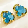 Pendientes de Acero Inoxidable Transfronterizos, Pendientes de Trébol de Cuatro Hojas para Mujer, Pendientes Sencillos de Oro de 18K, Pendientes de Acero de Titanio, Lujo Ligero y Sensación de Alta Gama