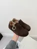 Zapatos Birkenstock de cobertura total con forro de felpa para mujer, nuevo modelo invierno 2025, slip-on, botas de nieve de suela gruesa, zapatos individuales peludos cálidos, algodón