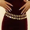 Cinturón de monedas de oro con borlas estilo retro, cadena de cintura estilo étnico transfronterizo, cinturón versátil, venta al por mayor de fábrica de ropa de actuación