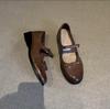Primavera Nuevo Vintage Tacón Grueso Slip-on Zapatos de Cuero Zapatos de Mujer Para Combinar con Todo Cuero Genuino Boca Baja Lazo Zapatos Mary Jane Zapatos de Una Capa