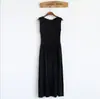 Vestido de tirantes de modal de verano para mujer Vestido ajustado Talla grande Cintura Falda larga Falda plisada ajustada con vuelo