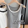 Chaleco de dos piezas falsas estilo Hong Kong HB311 ~ estilo simple de nicho cuello de dos colores chaleco de color contrastante alta elasticidad mujer 2025 nuevo