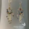 Pendientes de Borla Hueca de Cristal con Forma de Gota de Agua Tachonados con Diamantes y Agujas de Plata Estilo Étnico Moda Pendientes de Temperamento Pendientes Retro de Nicho para Mujer