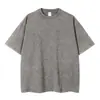 Camiseta Corta Lavada Desgastada Estilo Retro Americano Personalizada para Hombre, Estilo Europeo y Americano Transfronterizo, Algodón Puro, Camiseta Superior de Hombro Caído