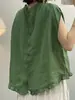 Camisa de Lino con Cuello Fruncido para Mujer, Sin Mangas, Nuevo Estilo Verano 2026, Cierre de Botones en la Espalda, Blusa Top de Ramio Retro Japonés