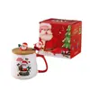 Taza Navideña Linda con Tapa y Cuchara Caja de Regalo Creativa Taza de Cerámica de Santa Claus Regalo de Acompañamiento