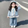 Cardigan de Punto con Cuadros, Encaje y Lazo Estilo Coreano para Niñas Primavera Otoño 2026 Nueva Moda Infantil Top para Niña Pequeña
