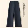 Pantalones Casuales de Pierna Recta para Mujer de Verano, Estilo Japonés Simple, Pierna Ancha, Cintura Alta, Costuras de Contraste, Adelgazantes, Cortos, con Caída