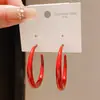 Pendientes Redondos de Plata con Goteo de Aceite Estilo Europeo y Americano, Pendientes de Aro Lisos Simples Rojos de Año Nuevo, Pendientes de Moda de Nicho Transfronterizos para Mujer